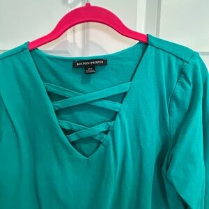 Boston Proper Turquoise Crisscross Blouse